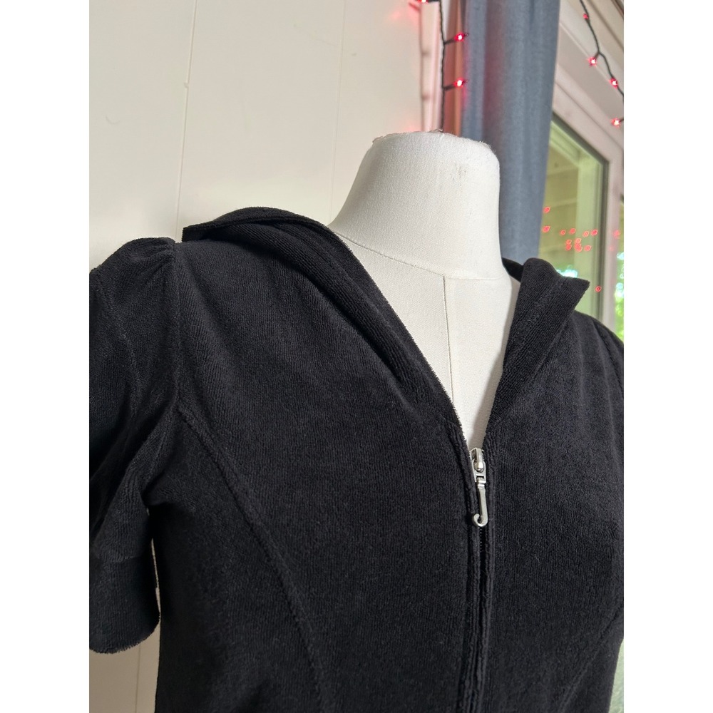Y2K 2000s VTG Juicy Couture Black Terry Cloth Short Sleeve Zip Up Hoodie S - Picture 2 of 8